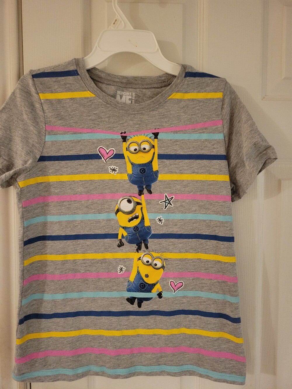 Universal Grey Minions Stripe Tee with Yellow & Pink Accents
